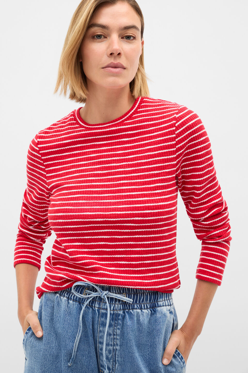 Self Stripe Textured Top  Poppy Stripe