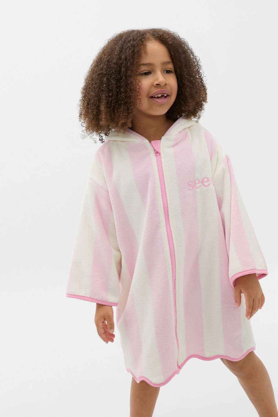 Swim Zip Poncho  Pink Lemonade Stripe