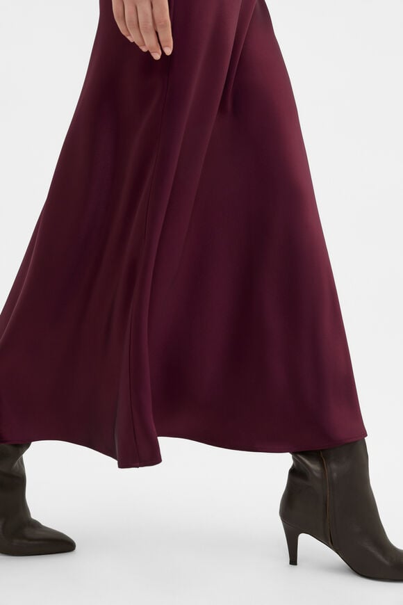Satin Midi Skirt  Plum Red  hi-res