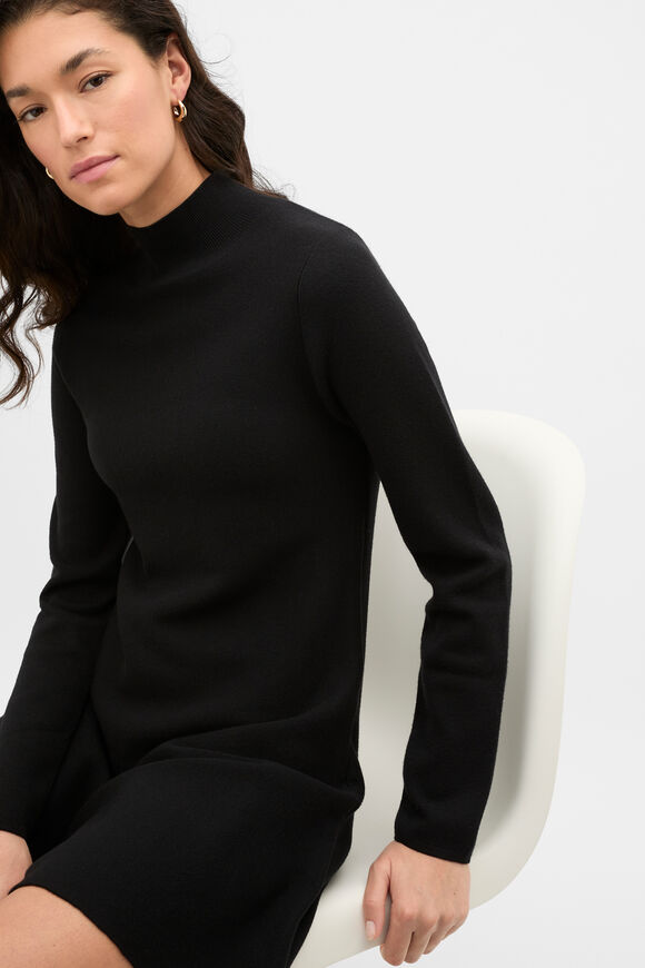 Fluted Knit Mini Dress  Black  hi-res