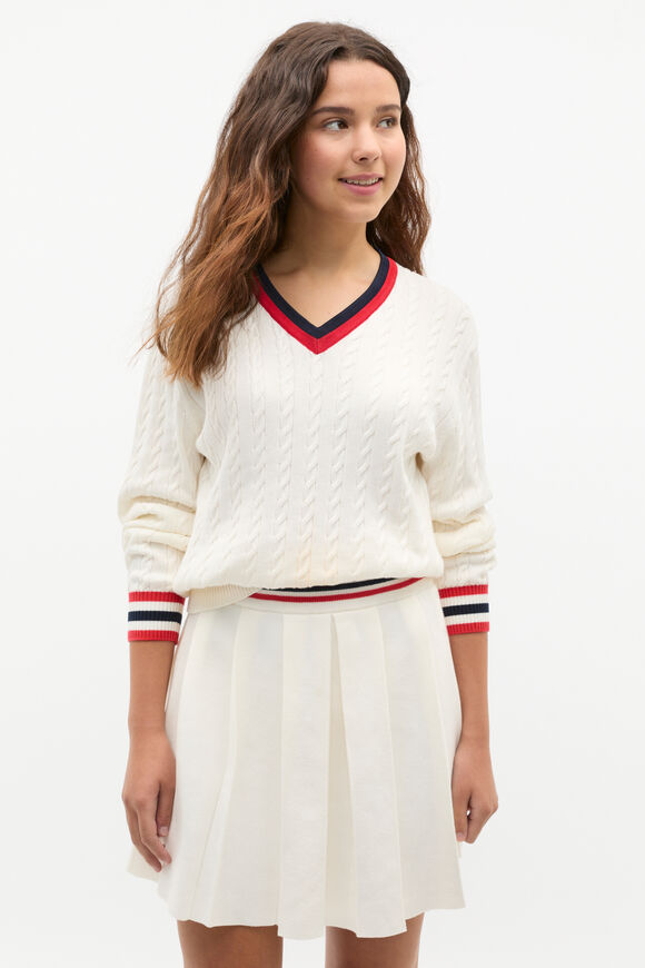 V Neck Knit Sweater  Light Cream  hi-res