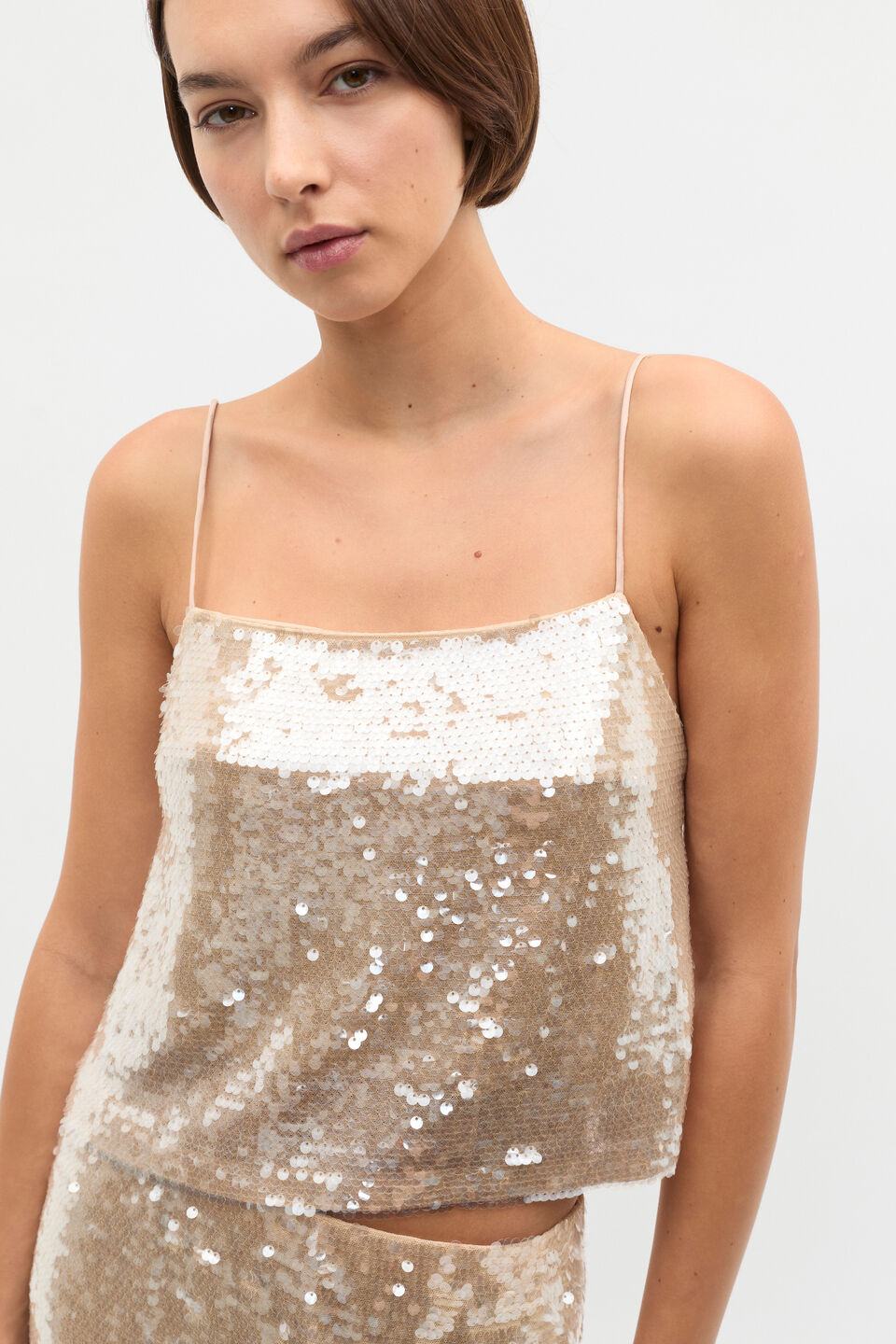 Sequin Embellished Cami  Ecru