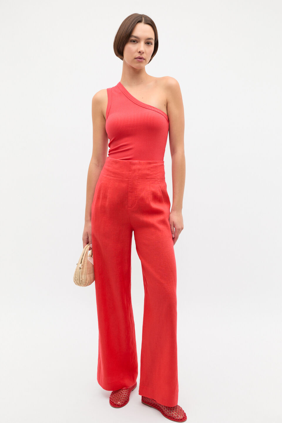 Rib One Shoulder Tank  Electric Crimson