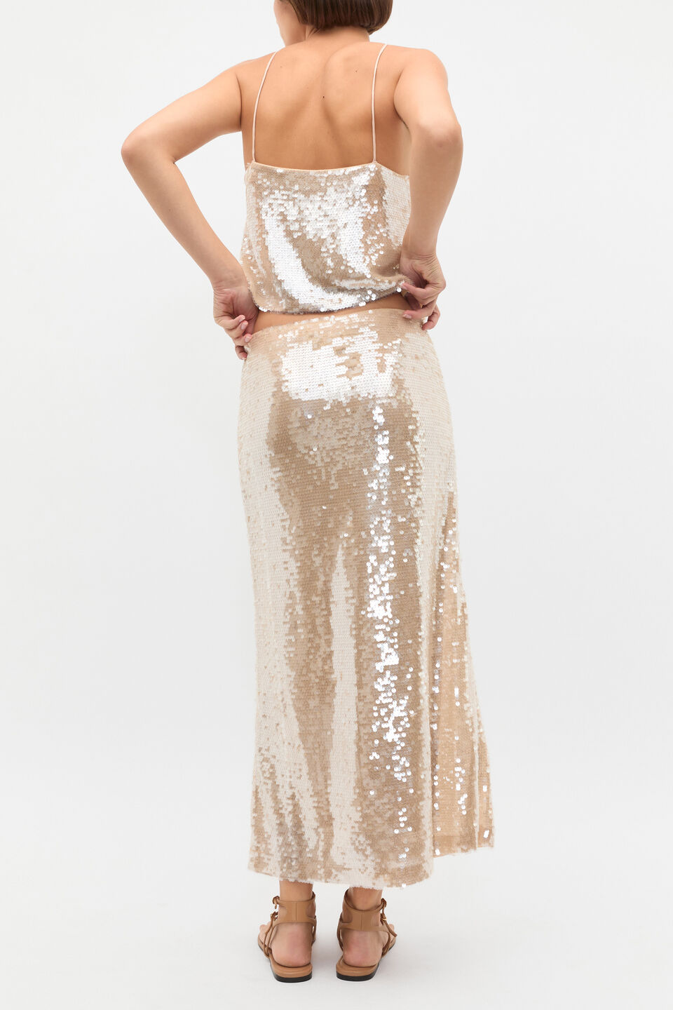 Sequin Embellished Skirt  Ecru