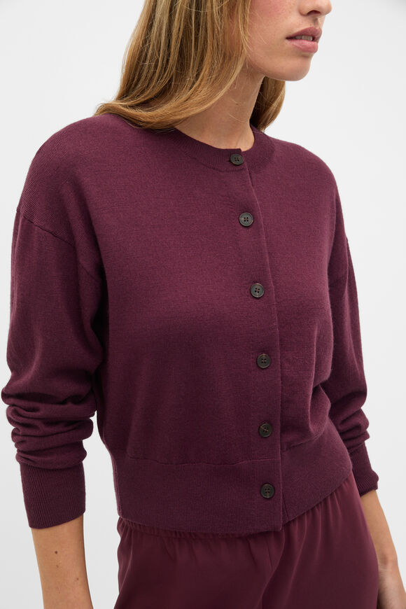 Australian Merino Relaxed Cardigan  Plum Red  hi-res