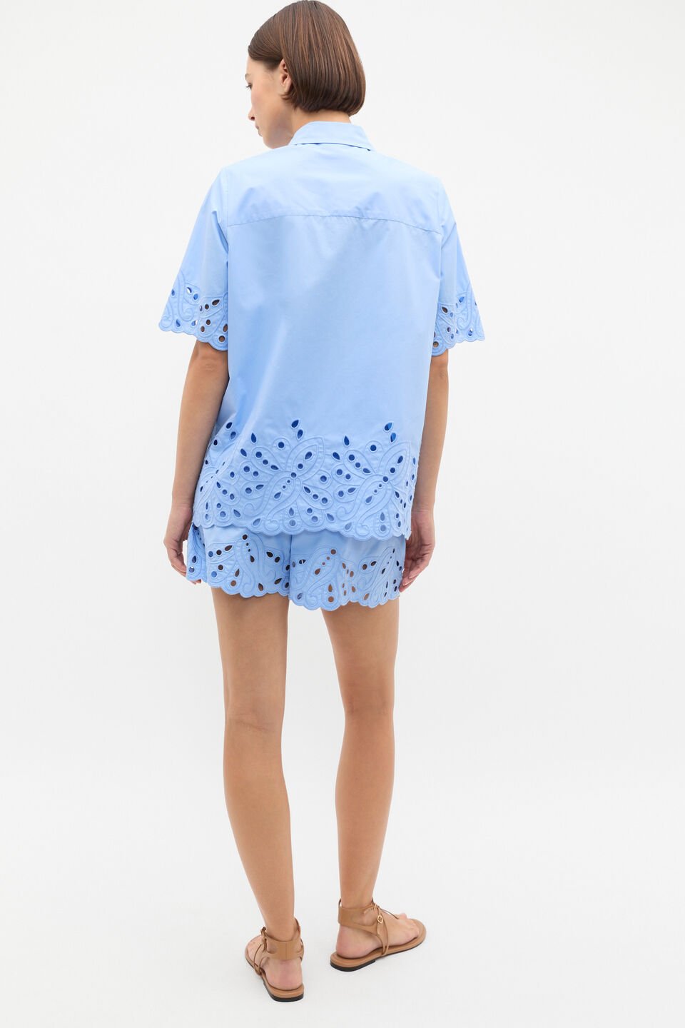 Poplin Broderie Shirt  Cornflower Blue