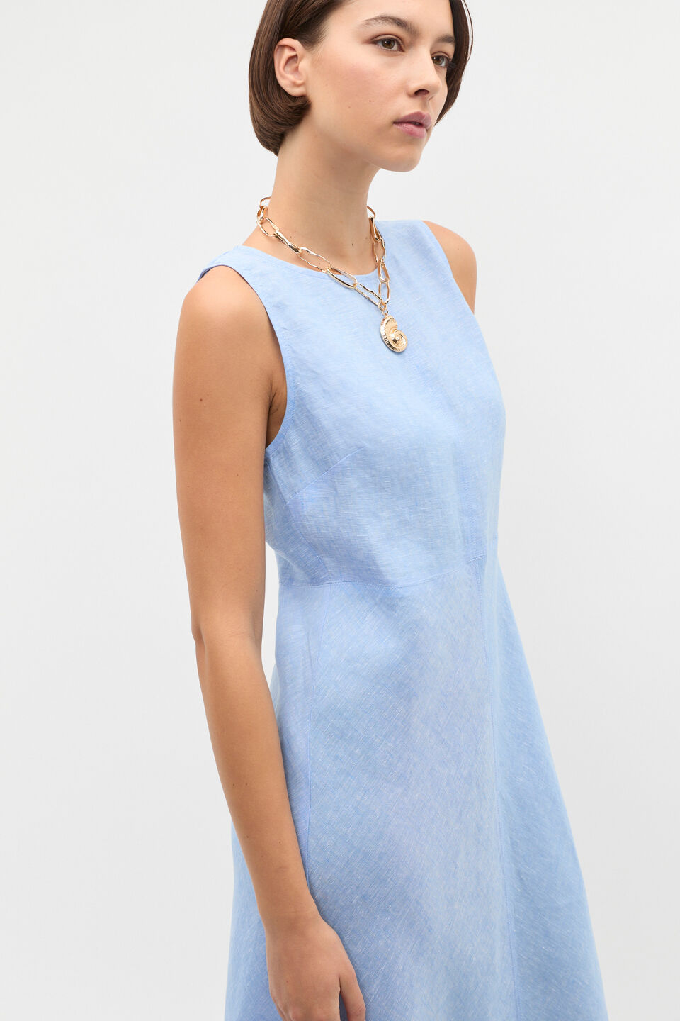 Linen Sleeveless Midi Dress  Cornflower Blue Crossdye
