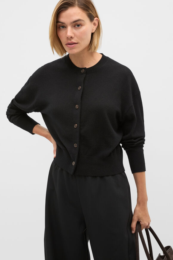 Australian Merino Relaxed Cardigan  Black  hi-res