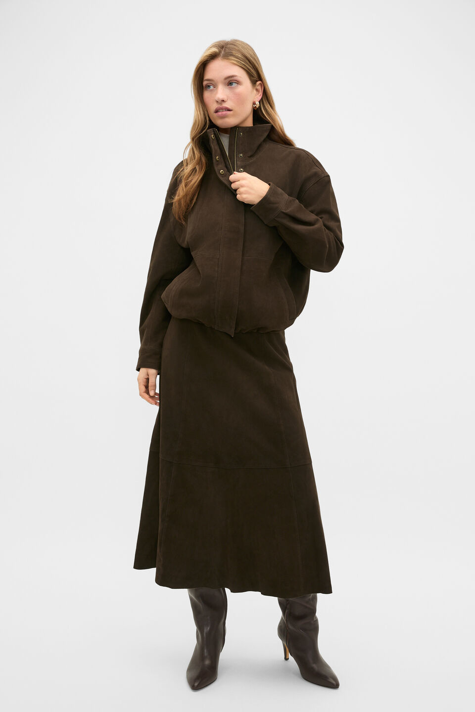 Suede Bomber Jacket  Coffee Bean