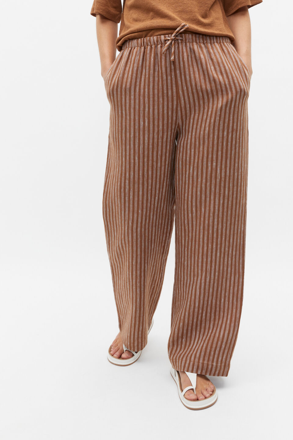 Core Linen Wide Leg Tie Pant  Cinnamon Spice Stripe