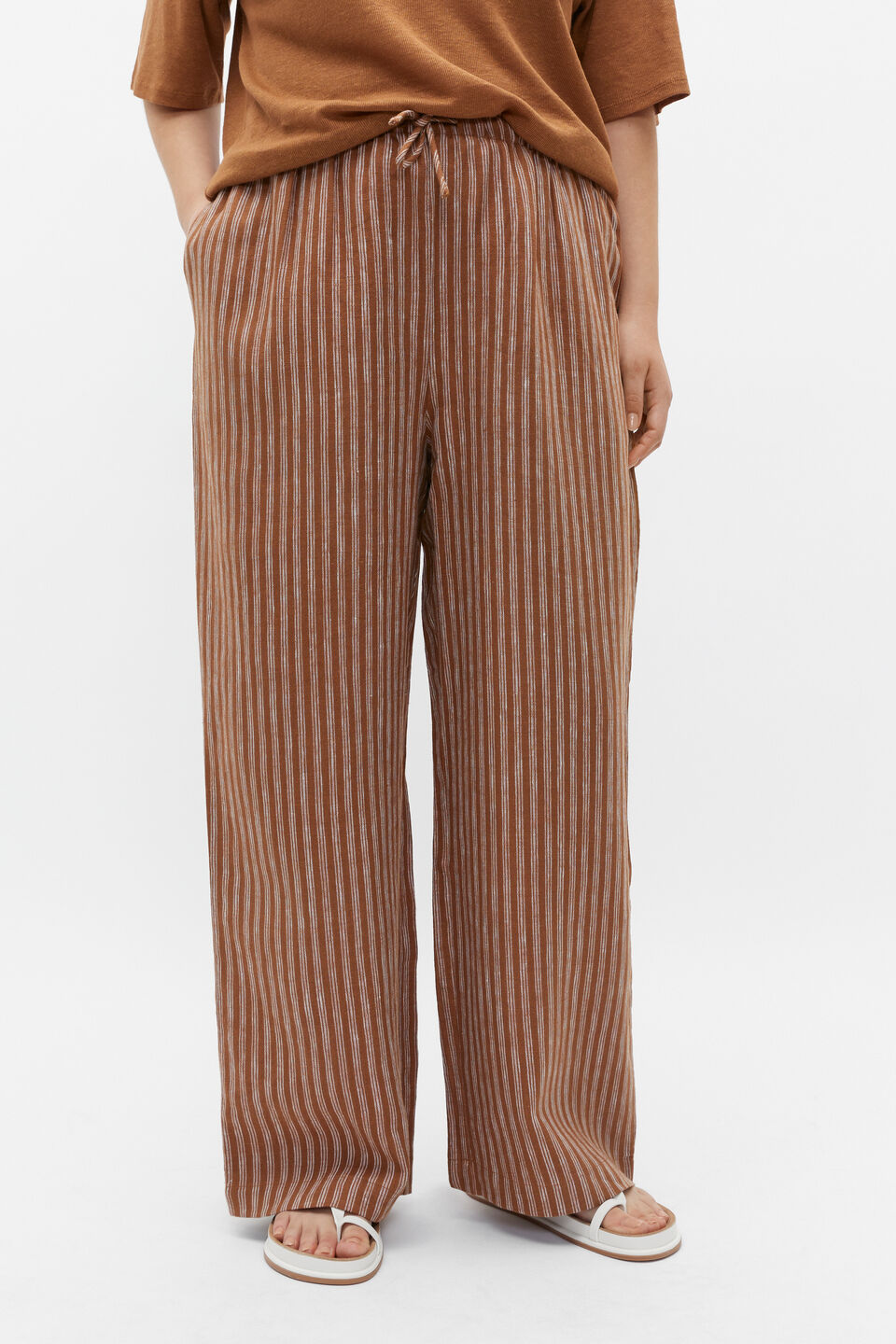Core Linen Wide Leg Tie Pant  Cinnamon Spice Stripe