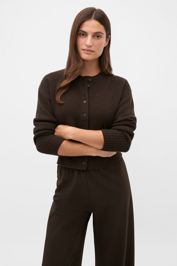 Merino Button Up Knit Cardigan  Coffee Bean  hi-res