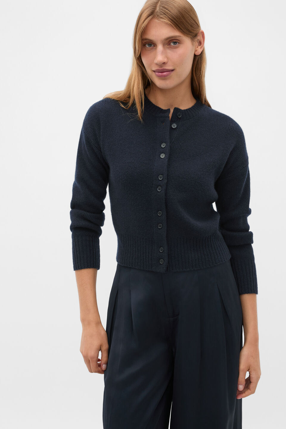 Merino Button Up Knit Cardigan  Twilight Blue