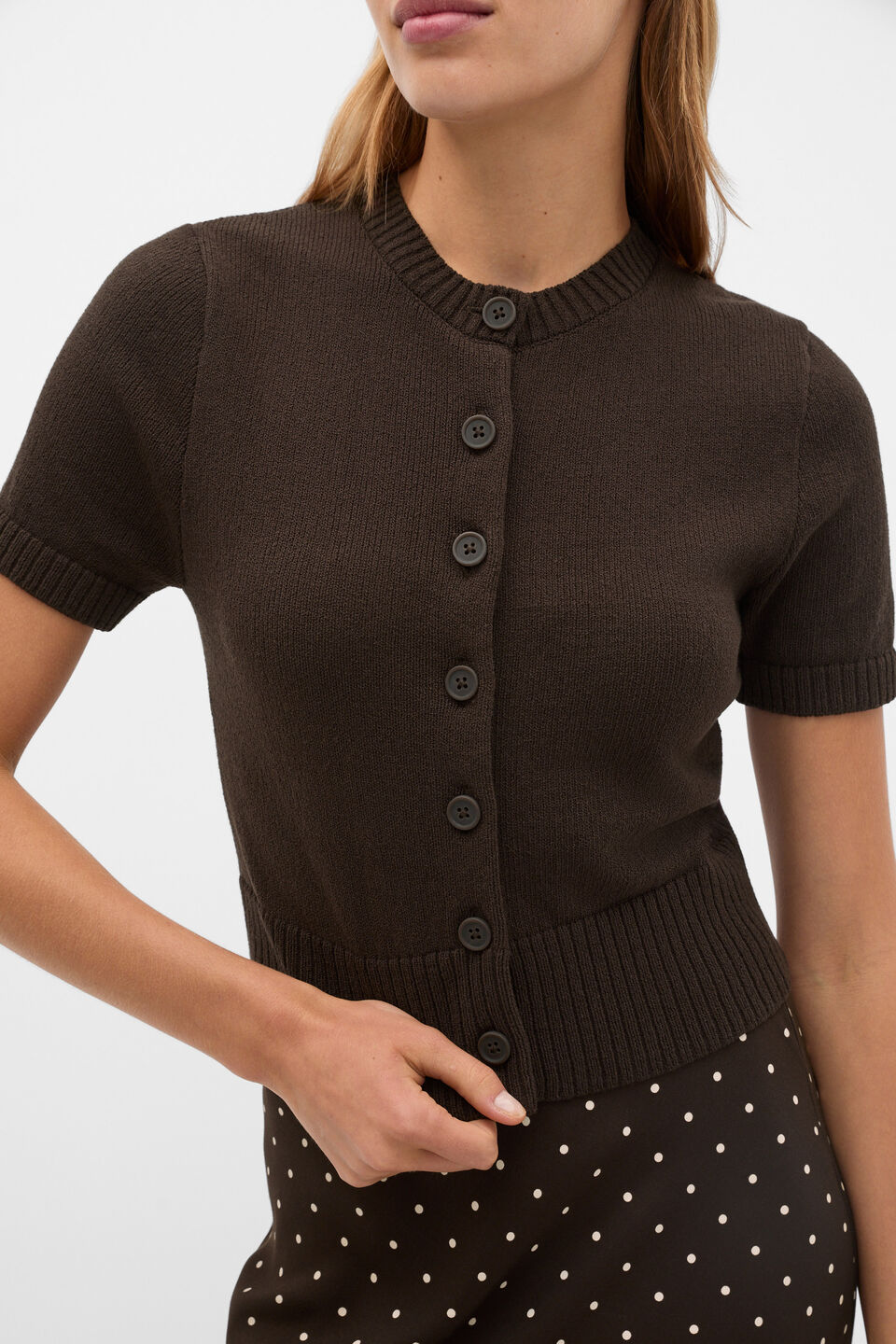 Textured Cotton Blend Cardigan  Coffee Bean