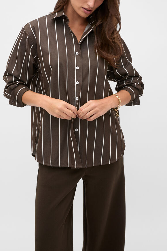 Stripe Cotton Oversized Shirt  Coffee Bean Stripe  hi-res