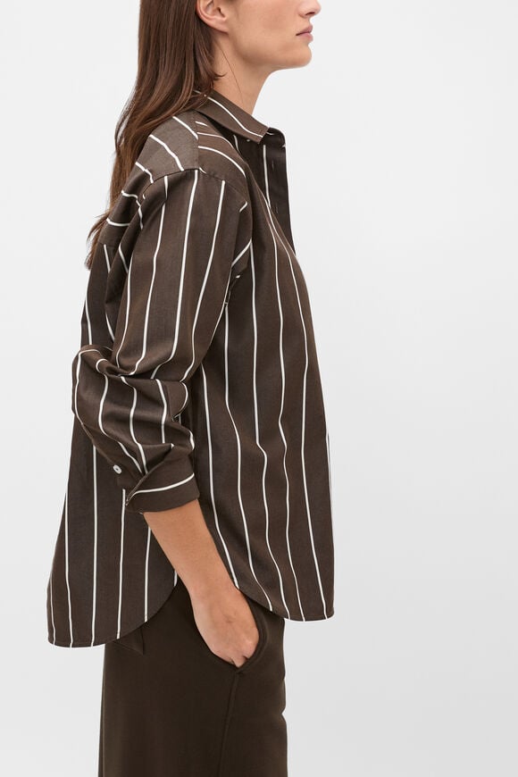 Stripe Cotton Oversized Shirt  Coffee Bean Stripe  hi-res