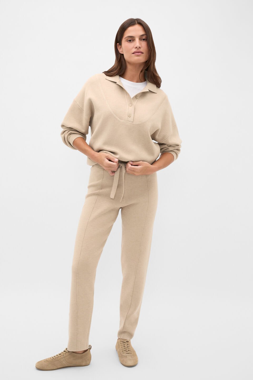 Double Knit Collared Sweater  Sandstone Marle