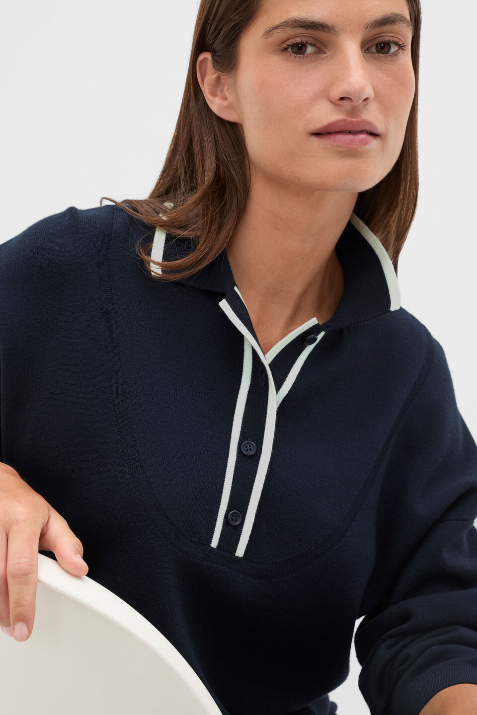 Double Knit Collared Sweater  Twilight Blue