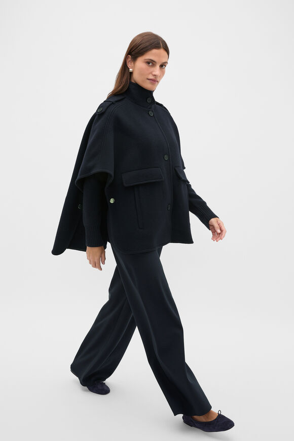 Wool Trench Cape  Twilight Blue  hi-res