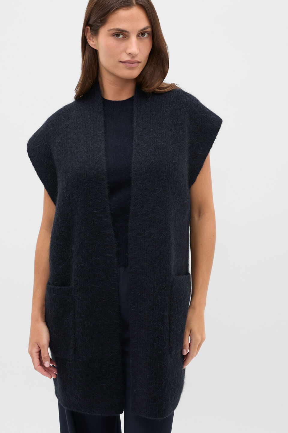 Rib Knit Mid Length Poncho  Twilight Blue