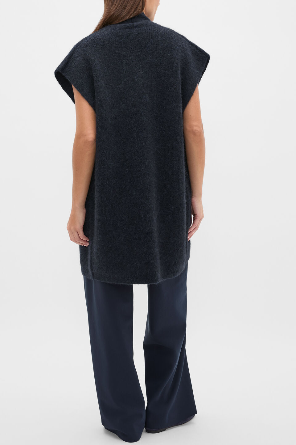 Rib Knit Mid Length Poncho  Twilight Blue