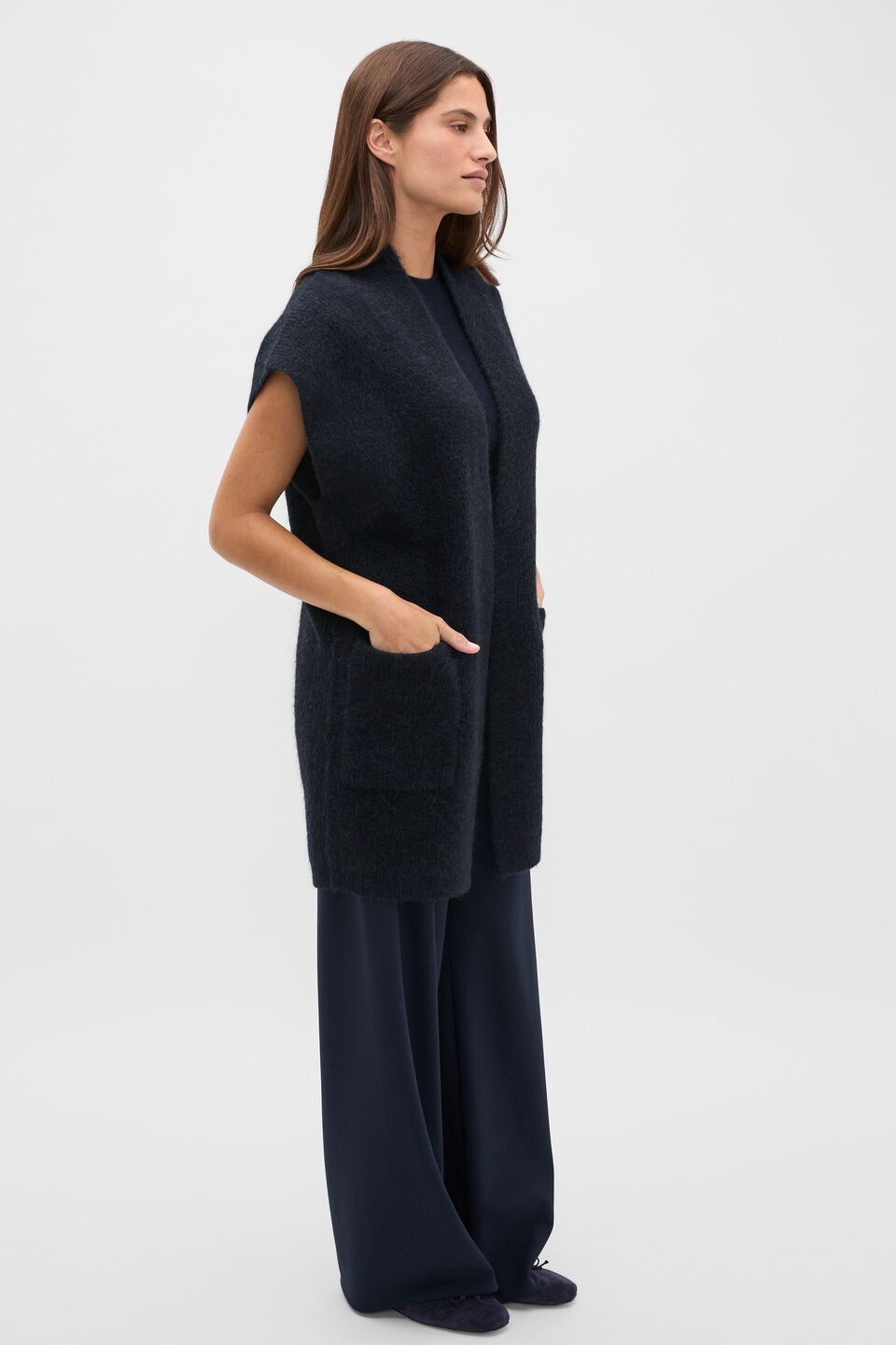 Rib Knit Mid Length Poncho  Twilight Blue