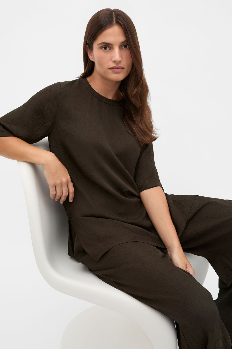 Textured Satin Oversized Tee  Coffee Bean
