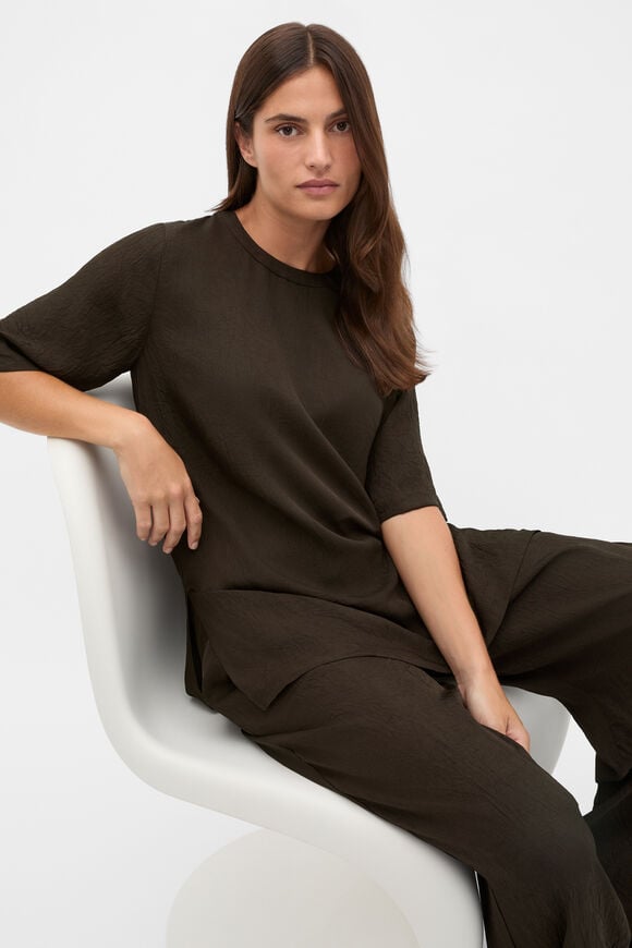 Textured Satin Oversized Tee  Coffee Bean  hi-res