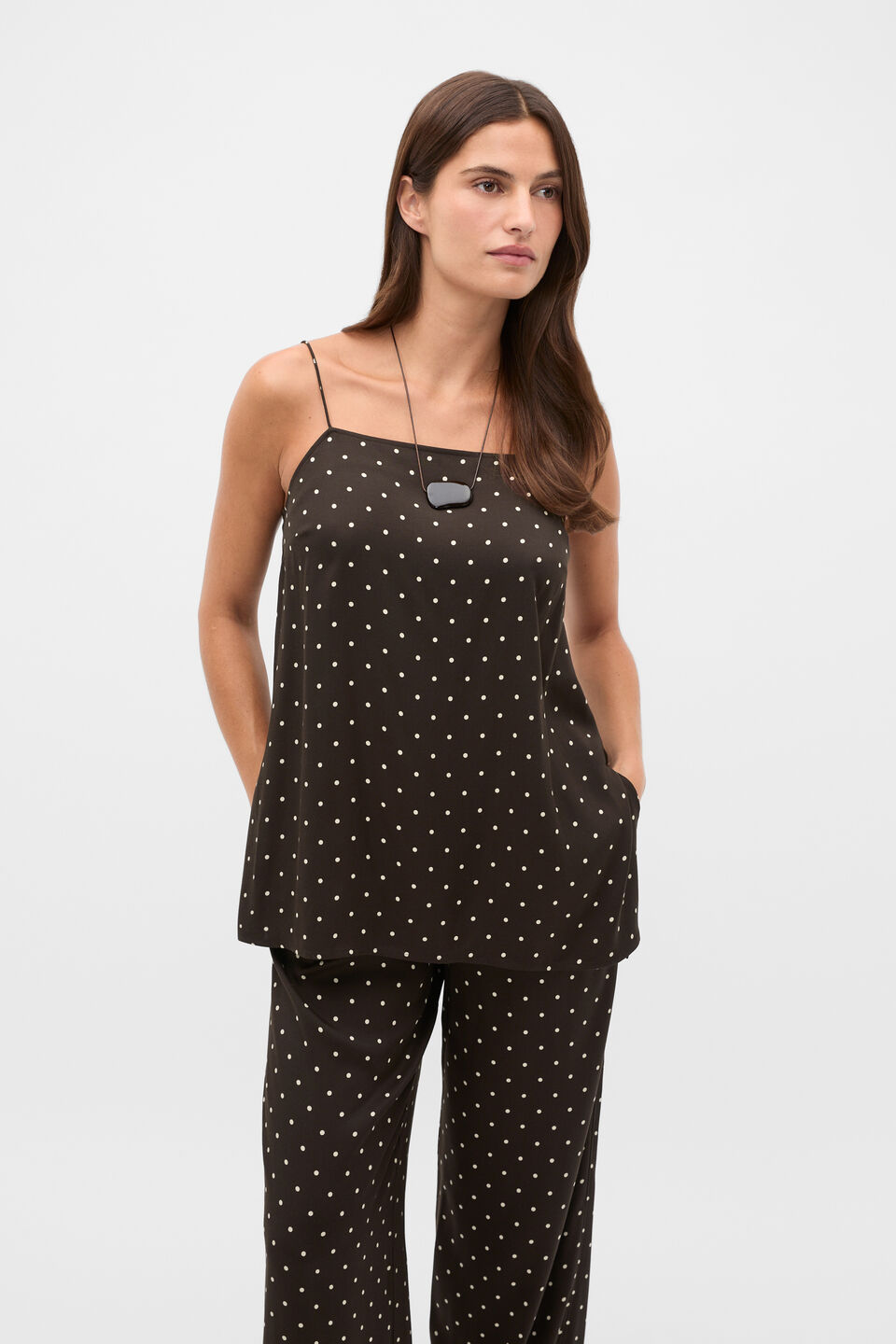 Spot Print Longline Cami  Coffee Bean Spot