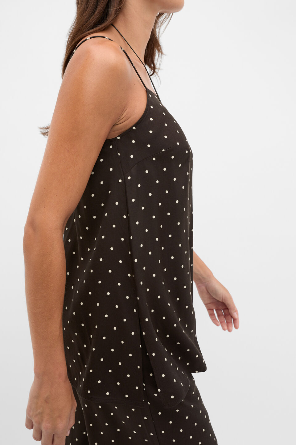 Spot Print Longline Cami  Coffee Bean Spot