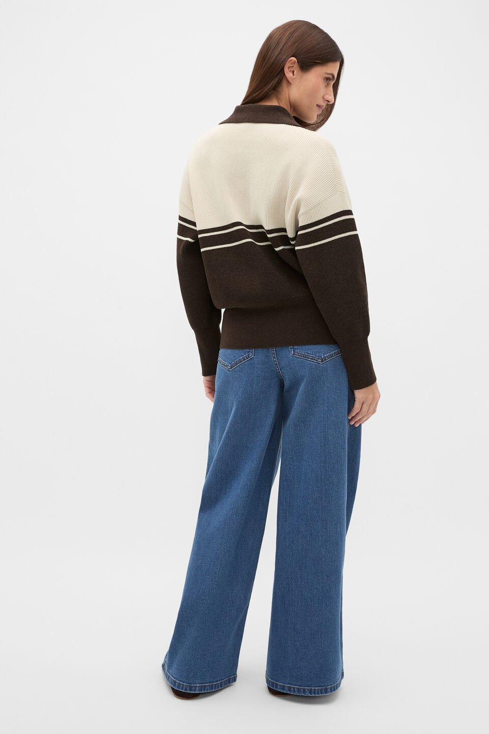 Collared Breton Stripe Knit  Coffee Bean