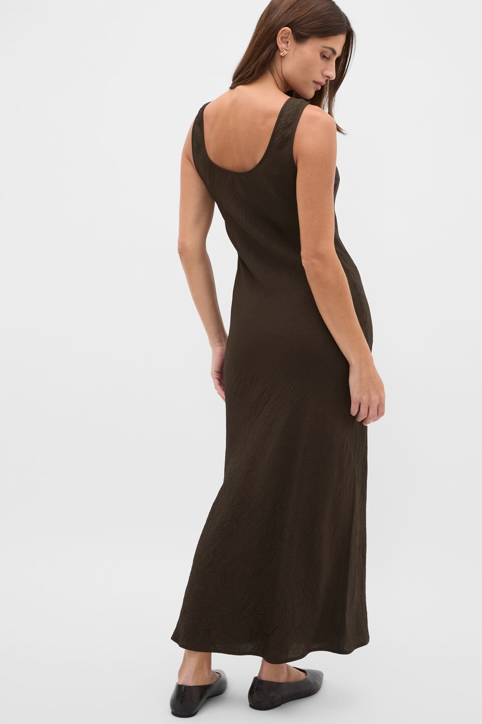 Textured Satin Slip Dress  Coffee Bean