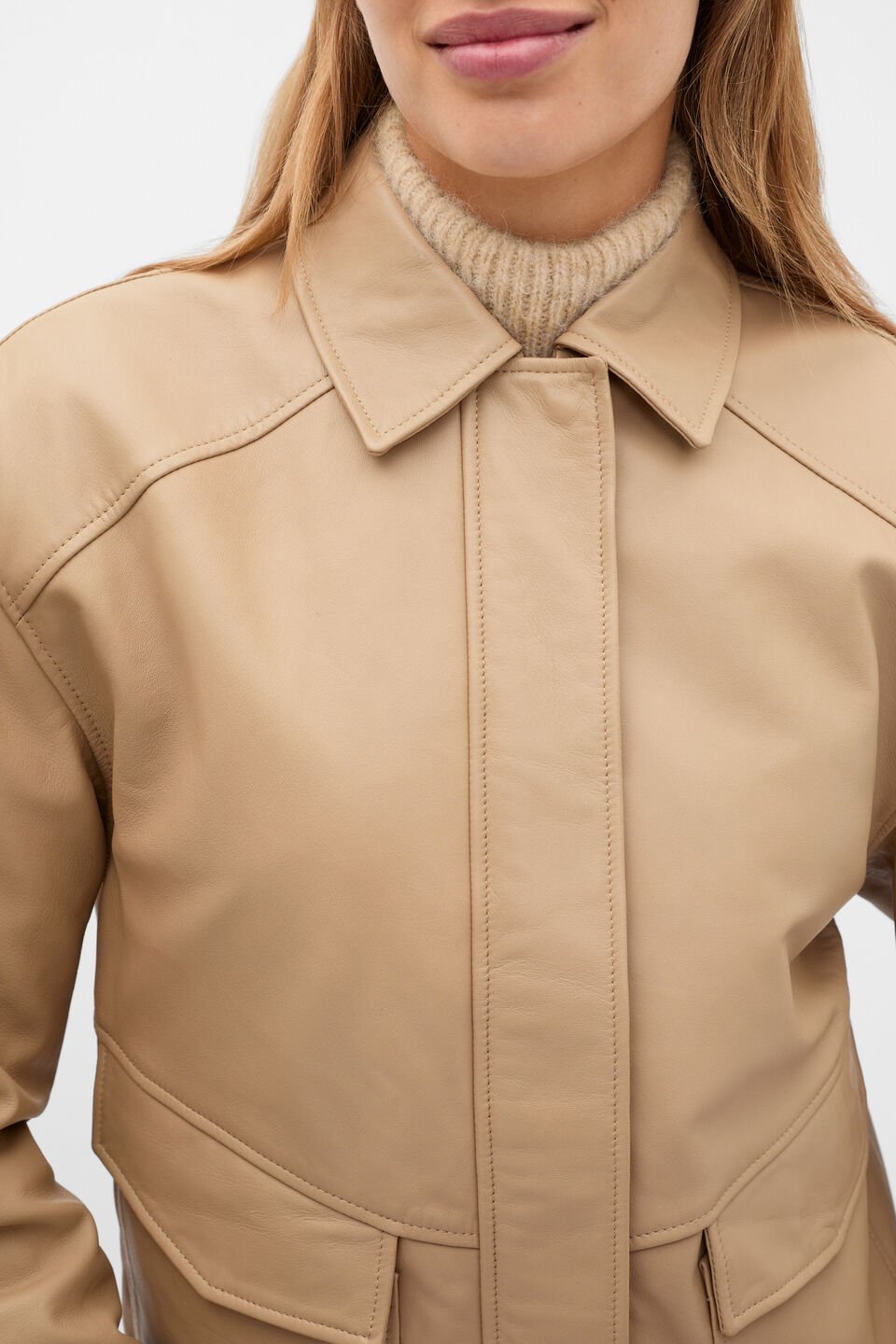 Leather Bomber Jacket  Sandstone
