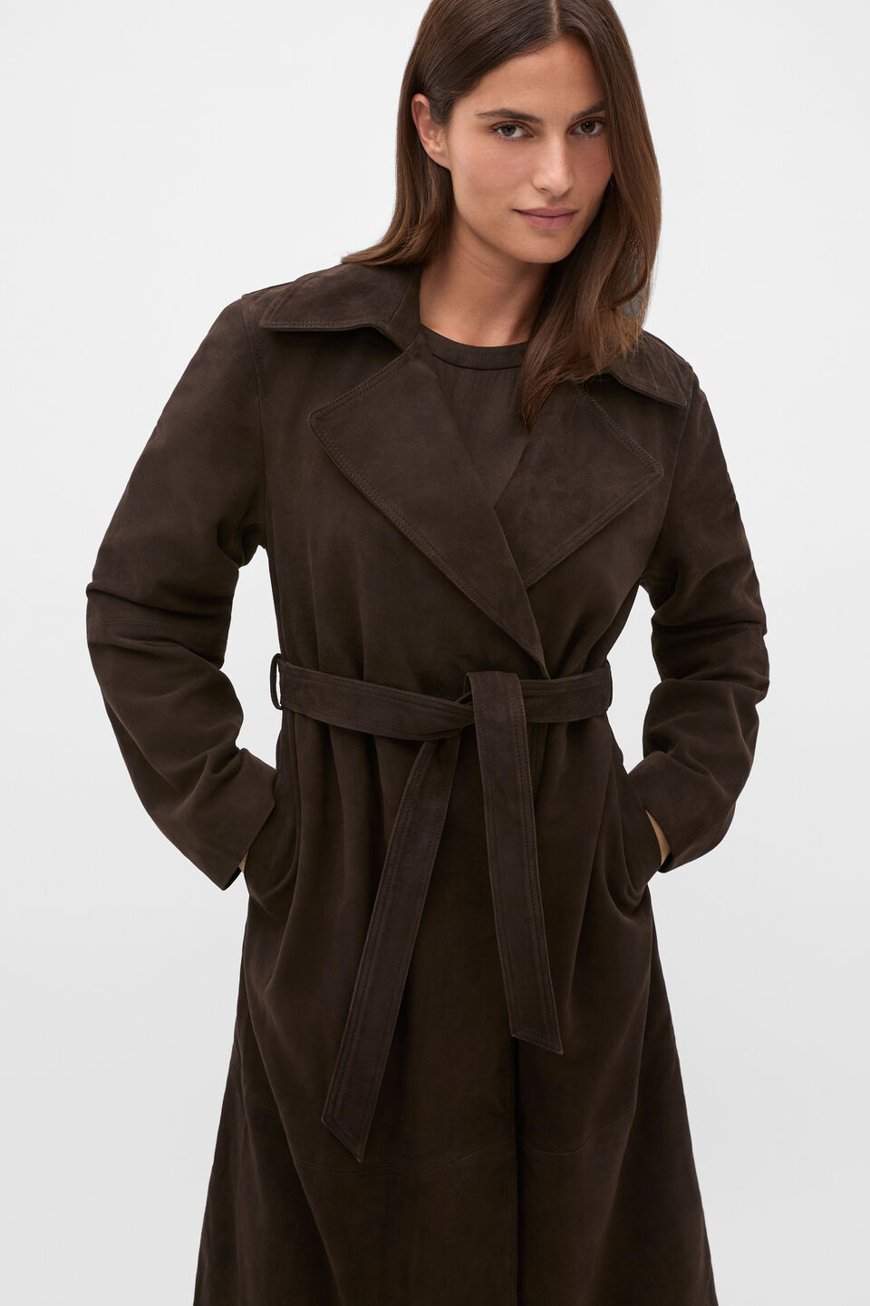 Suede Trench Coat  Coffee Bean