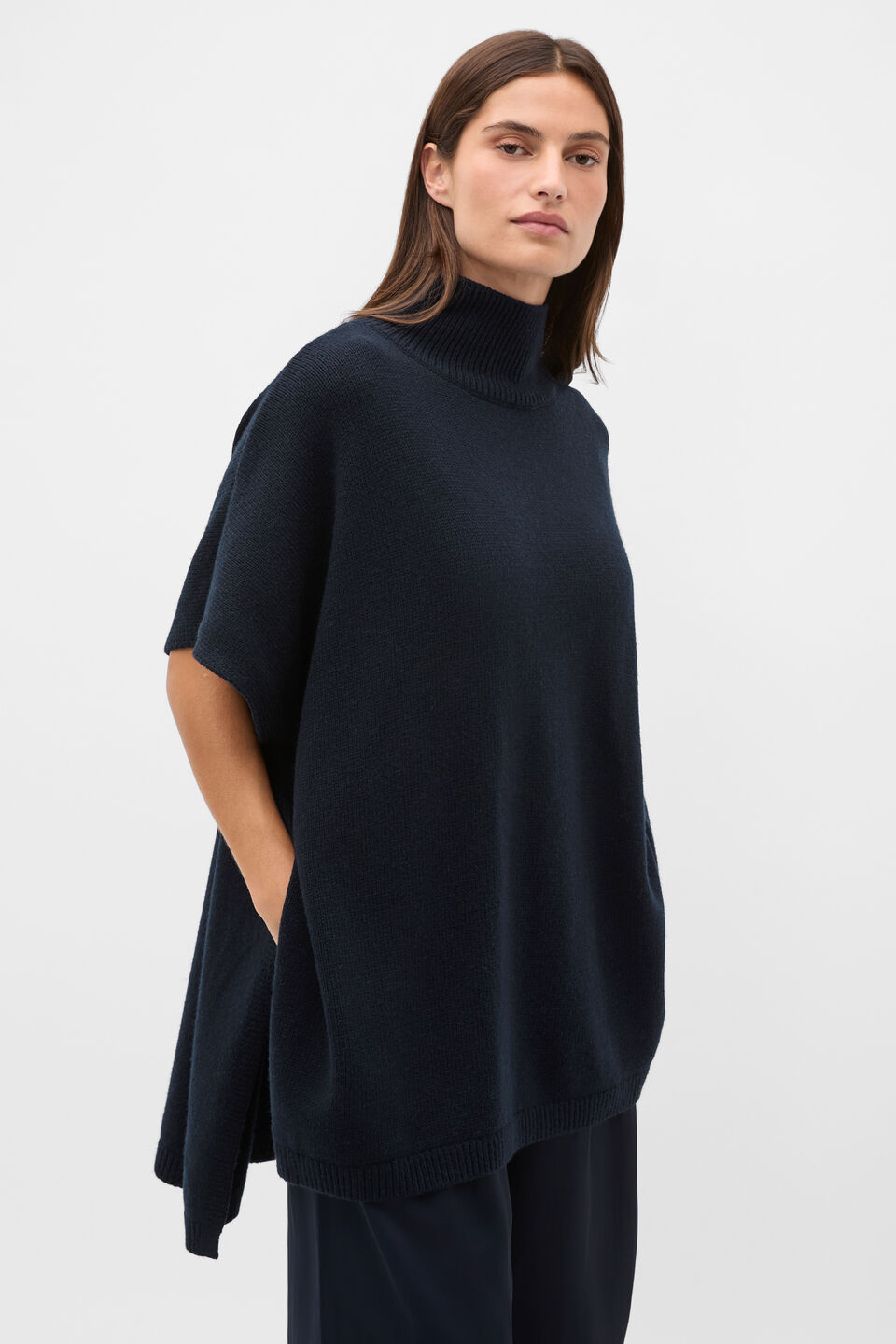 Rib Detail Poncho  Twilight Blue
