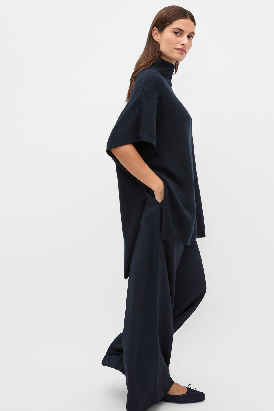 Rib Detail Poncho  Twilight Blue