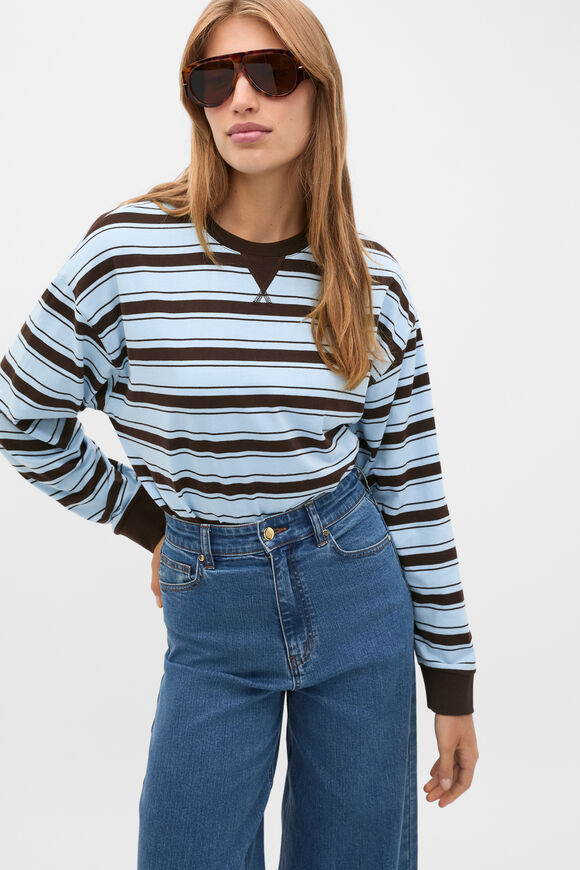 Slouchy Long Sleeve Striped Top  Soft Blue Stripe  hi-res