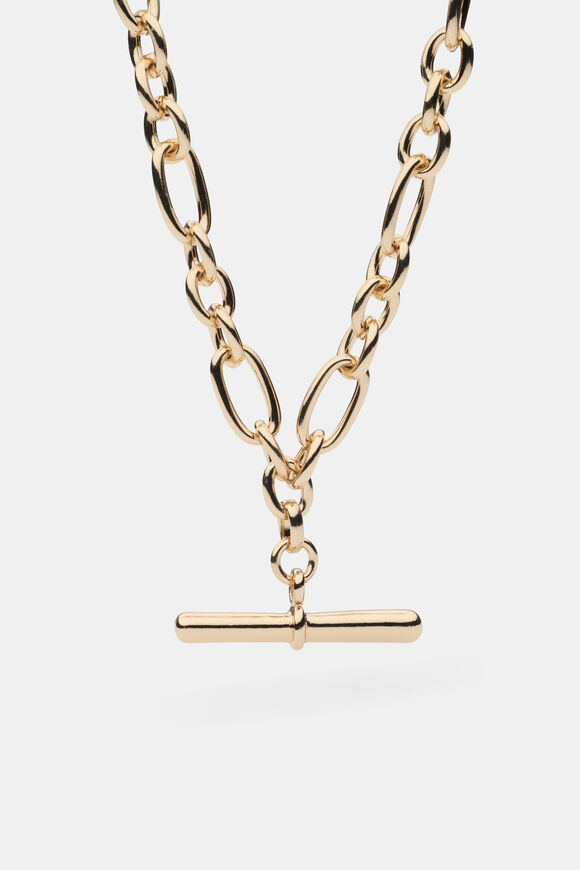 Large T Bar Necklace  Gold  hi-res