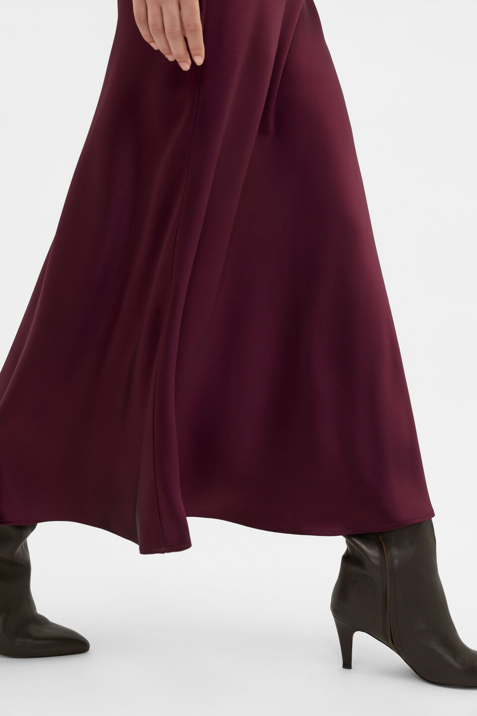 Satin Midi Skirt  Plum Red