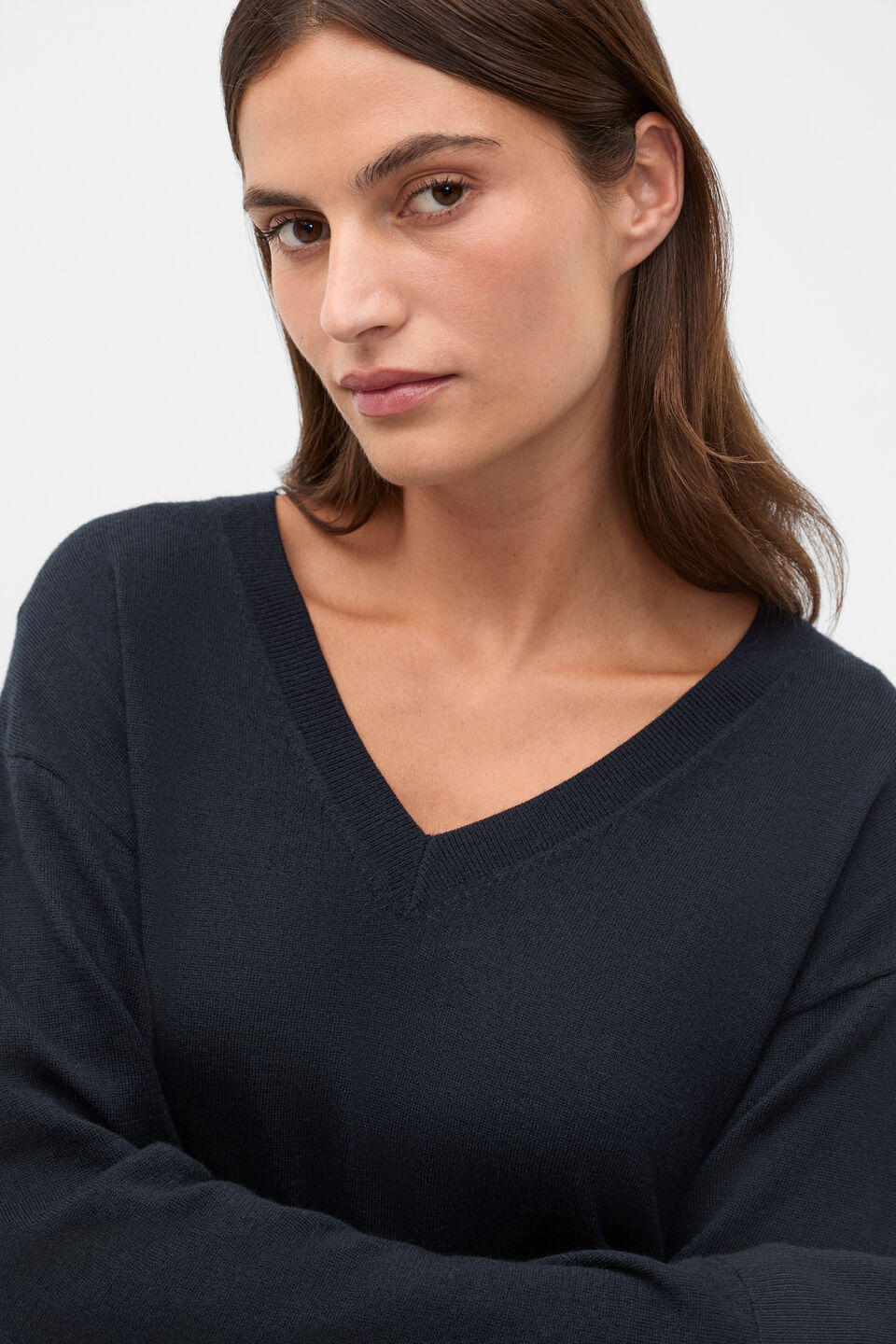 Australian Merino V Neck Knit  Twilight Blue