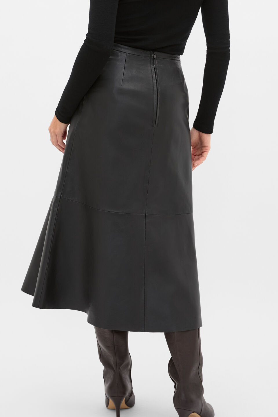 Leather Midi Split Front Skirt  Black