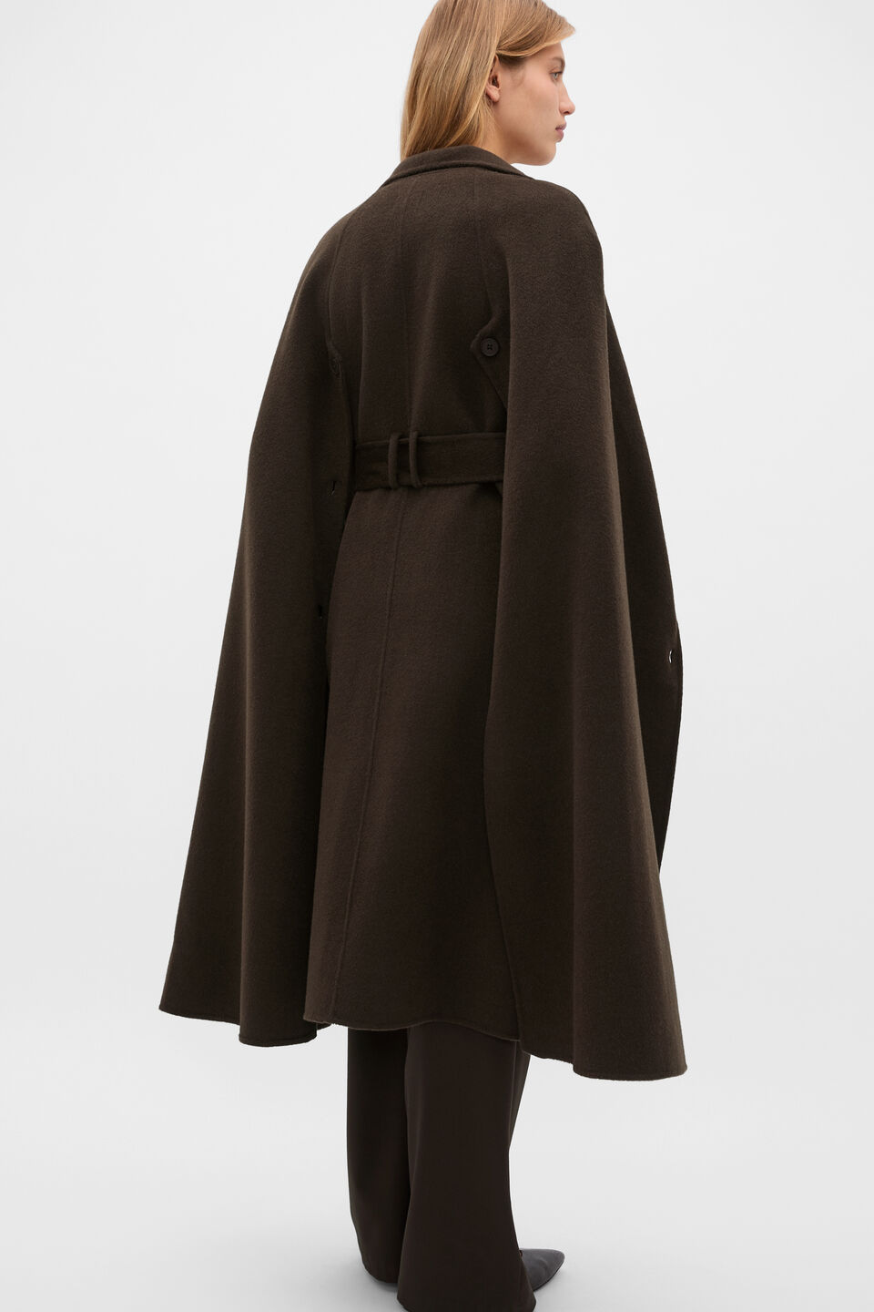 Wool Blend Cape Coat  Coffee Bean