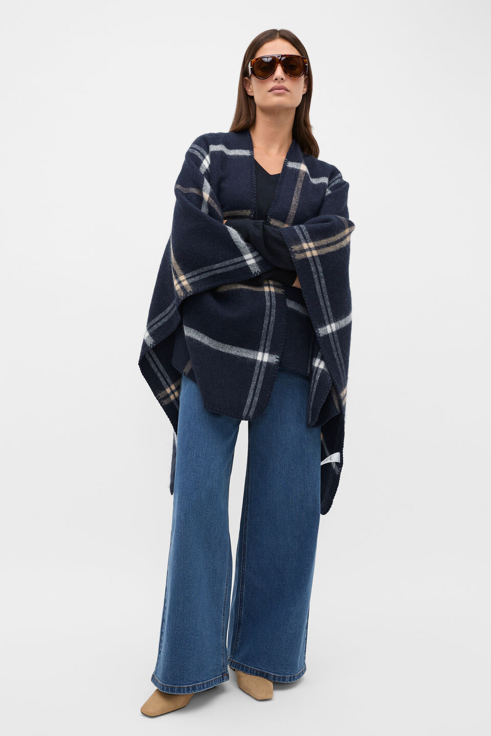 Check Poncho  Twilight Blue