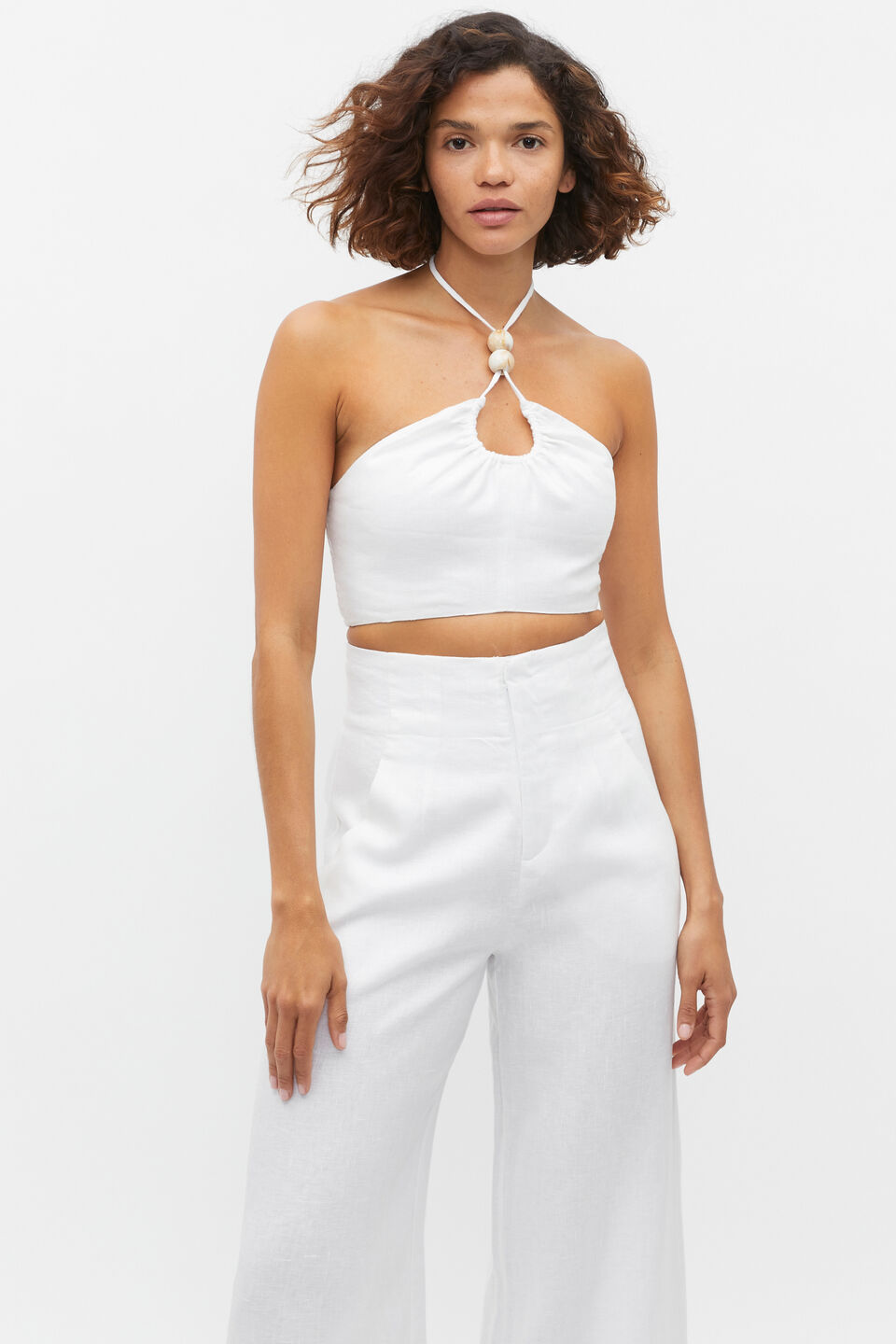 Bead Detail Halter Top  Whisper White
