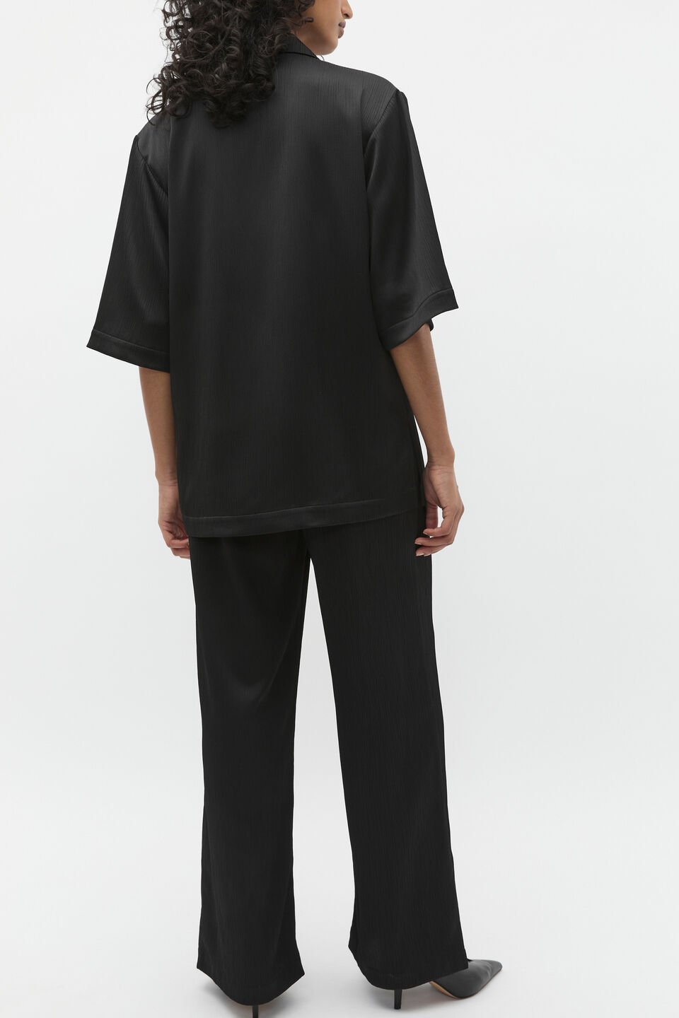 Plisse Short Sleeve Shirt  Black