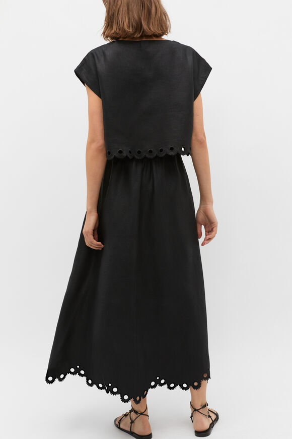 Linen Embroidered Skirt  Black  hi-res