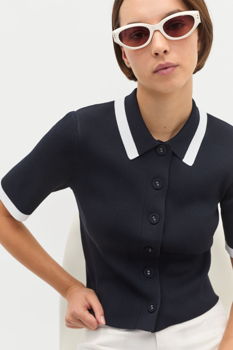 Contrast Knit Cardigan  Twilight Blue