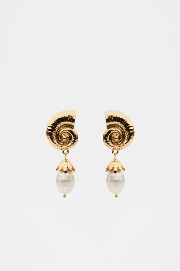 Spiral Shell Pearl Drop Earring  Gold  hi-res