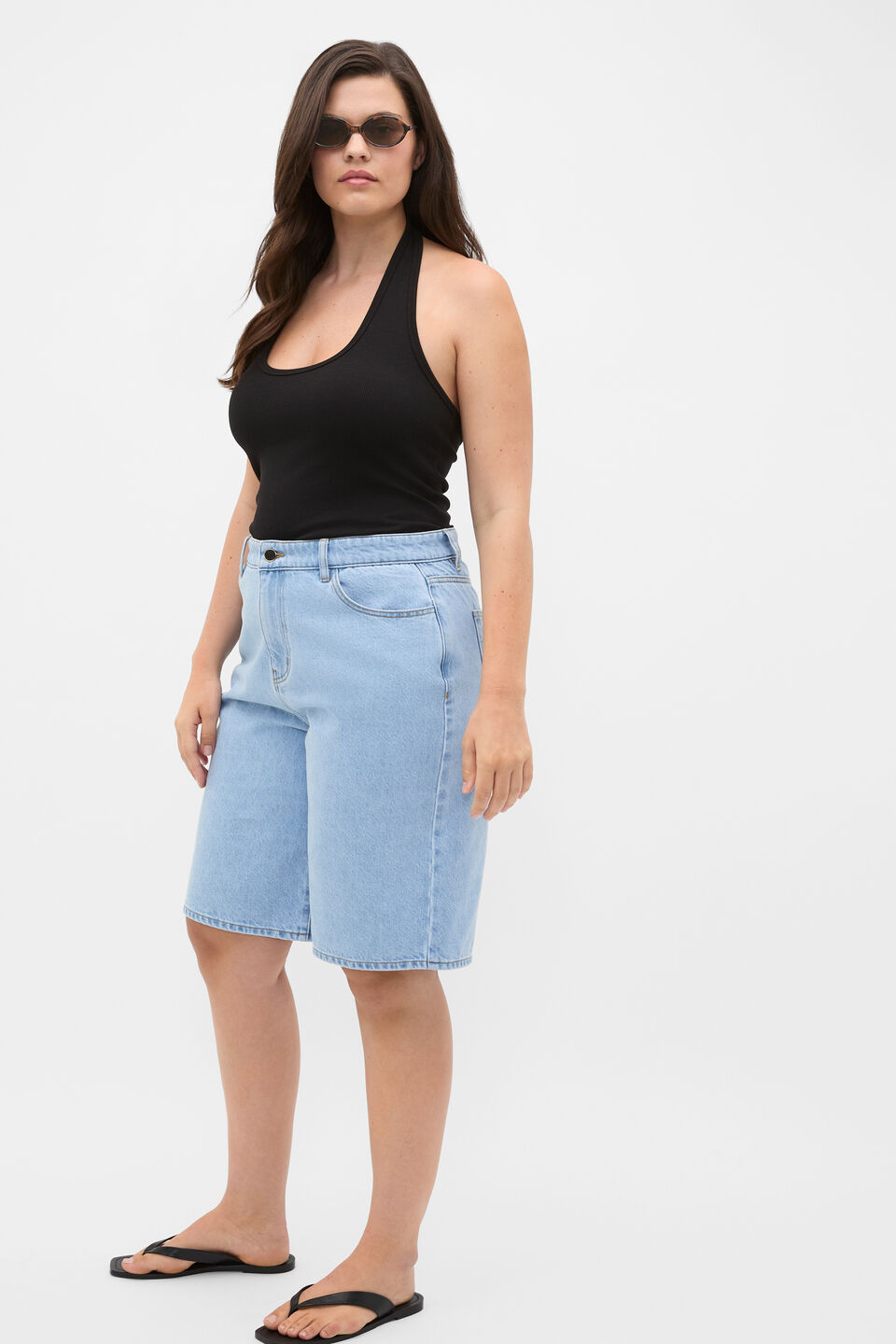 Halter Rib Scoop Neck Tank  Black