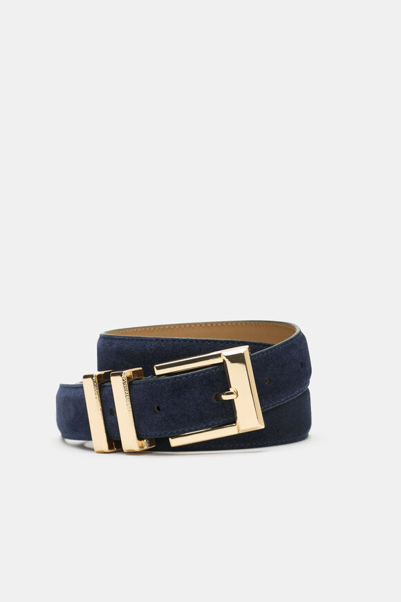 Elle Square Buckle Belt  Twilight Blue Suede  hi-res